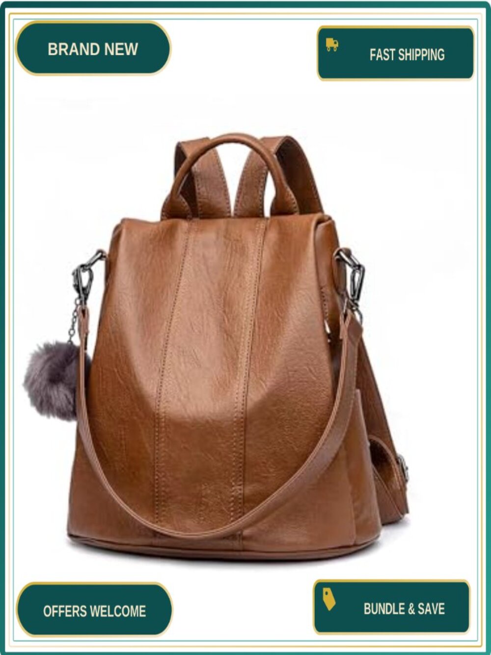 Faux Leather Anti-Theft Convertible Backpack Purse Travel Rucksack